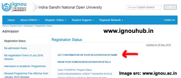 check Ignou Enrollment number by entering name