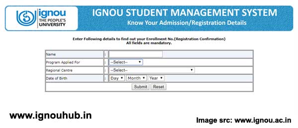 IGNOU registration status by name